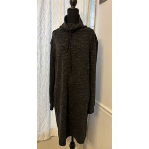 prAna Women's Space Dyed Black Cowl Neck Sweater Dress, Sz L, front pockets